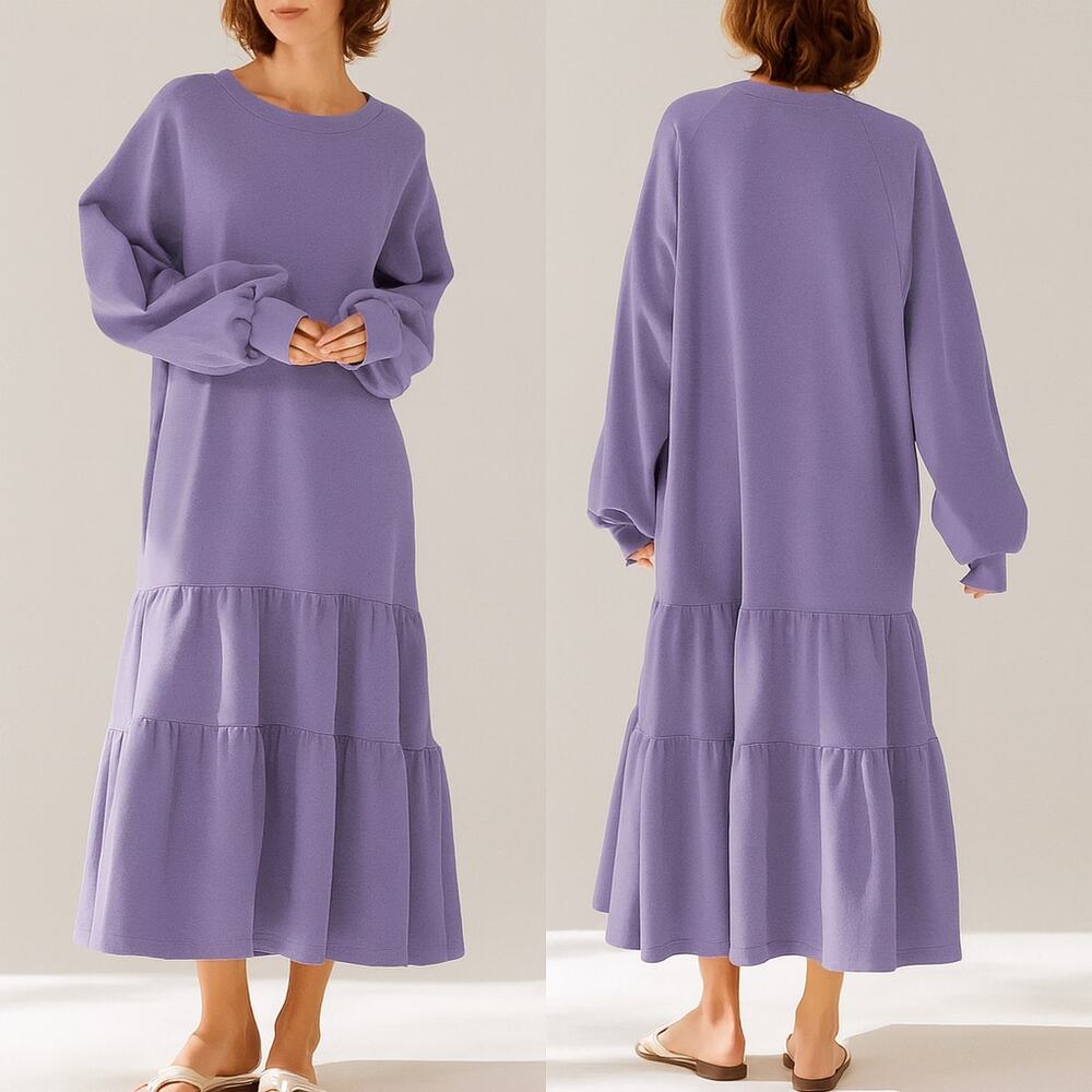 NAP Loungewear Oversized Cotton Tiered Maxi Dress Purple S NWT